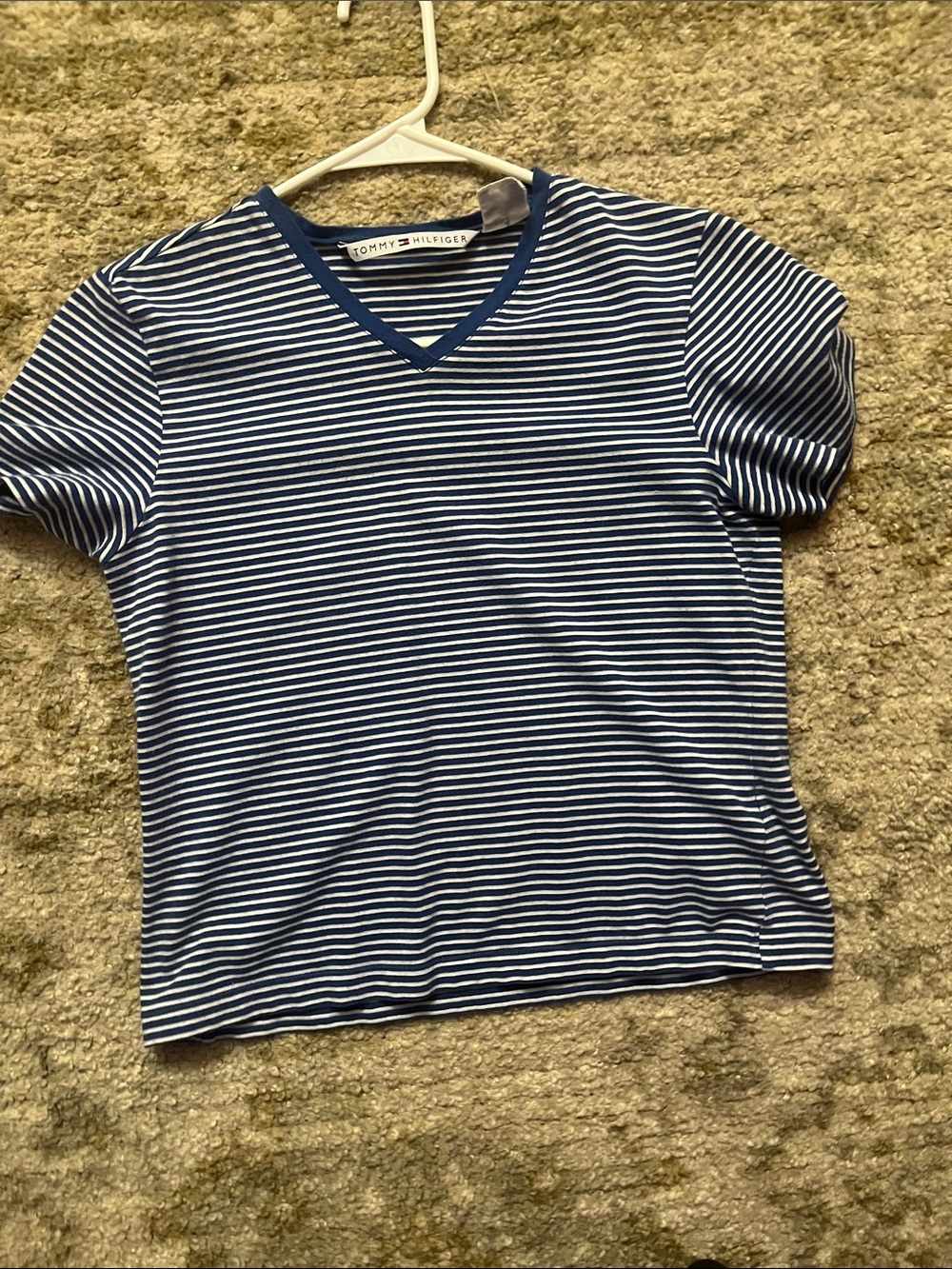 Tommy Hilfiger Blue & White Striped V-Neck Short Sleeve Tee